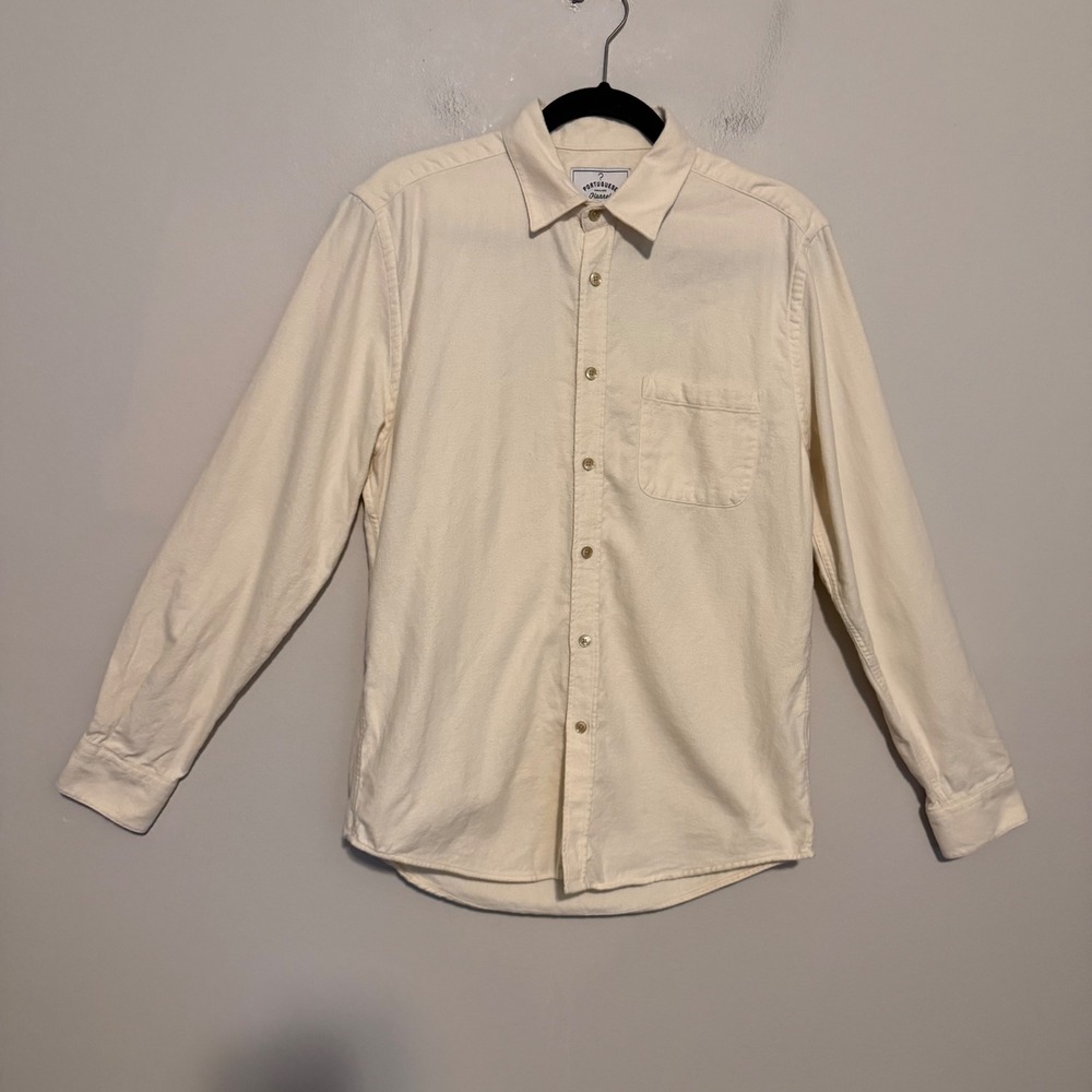 Portuguese Flannel Shirt Medium Cream Ecru Cotton Long Sleeve Portugal casual
